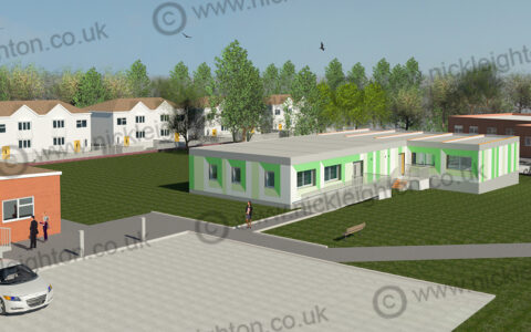 Classrooms modular building 3D render